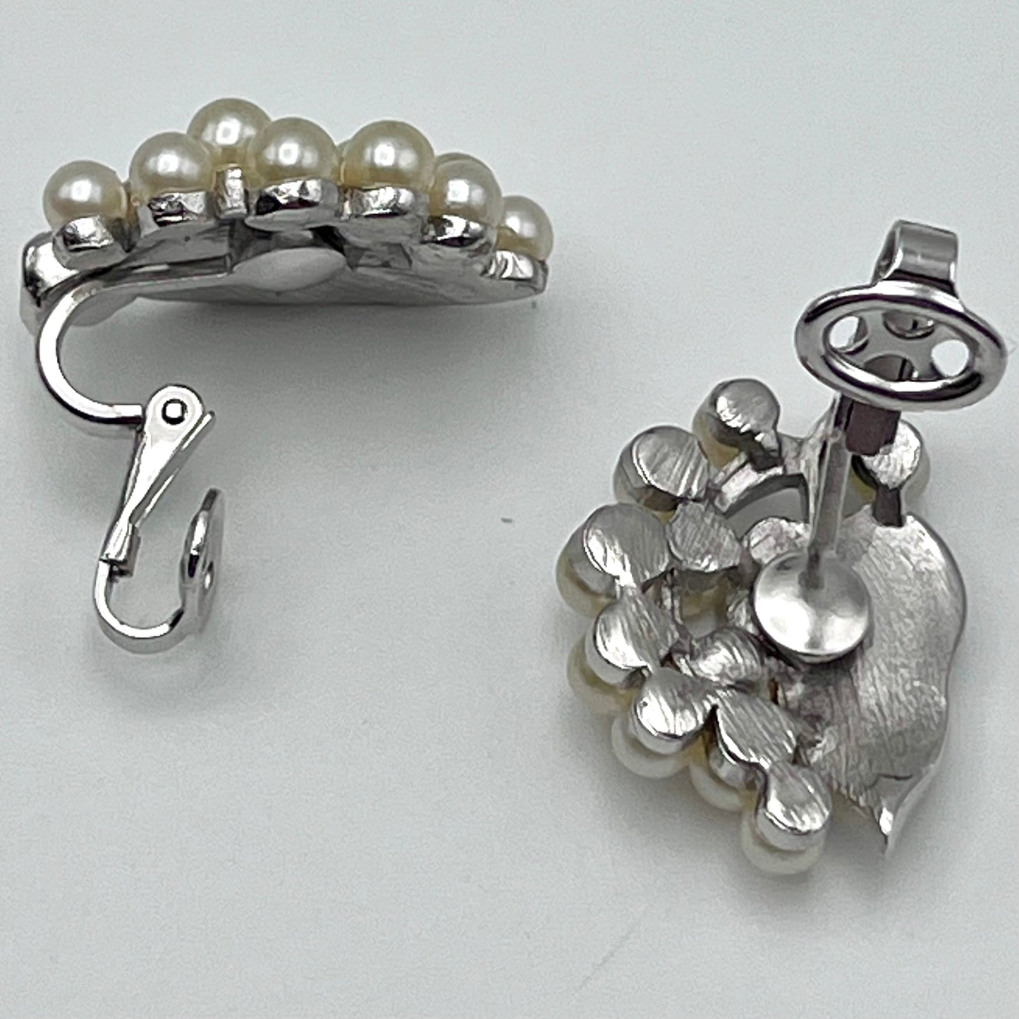 1960s Trifari Crown Pearl Leaf Earrings