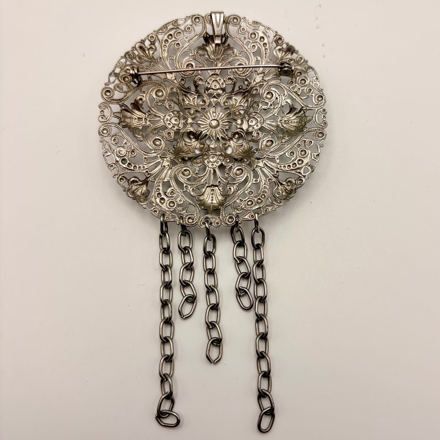 1970s Large Round Silver-Tone Brooch/Pendant