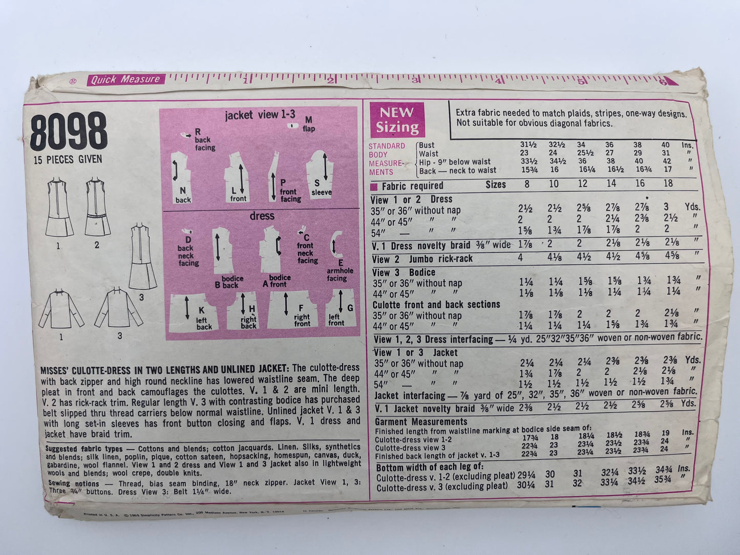 1969 Simplicity Misses' Pattern 8098
