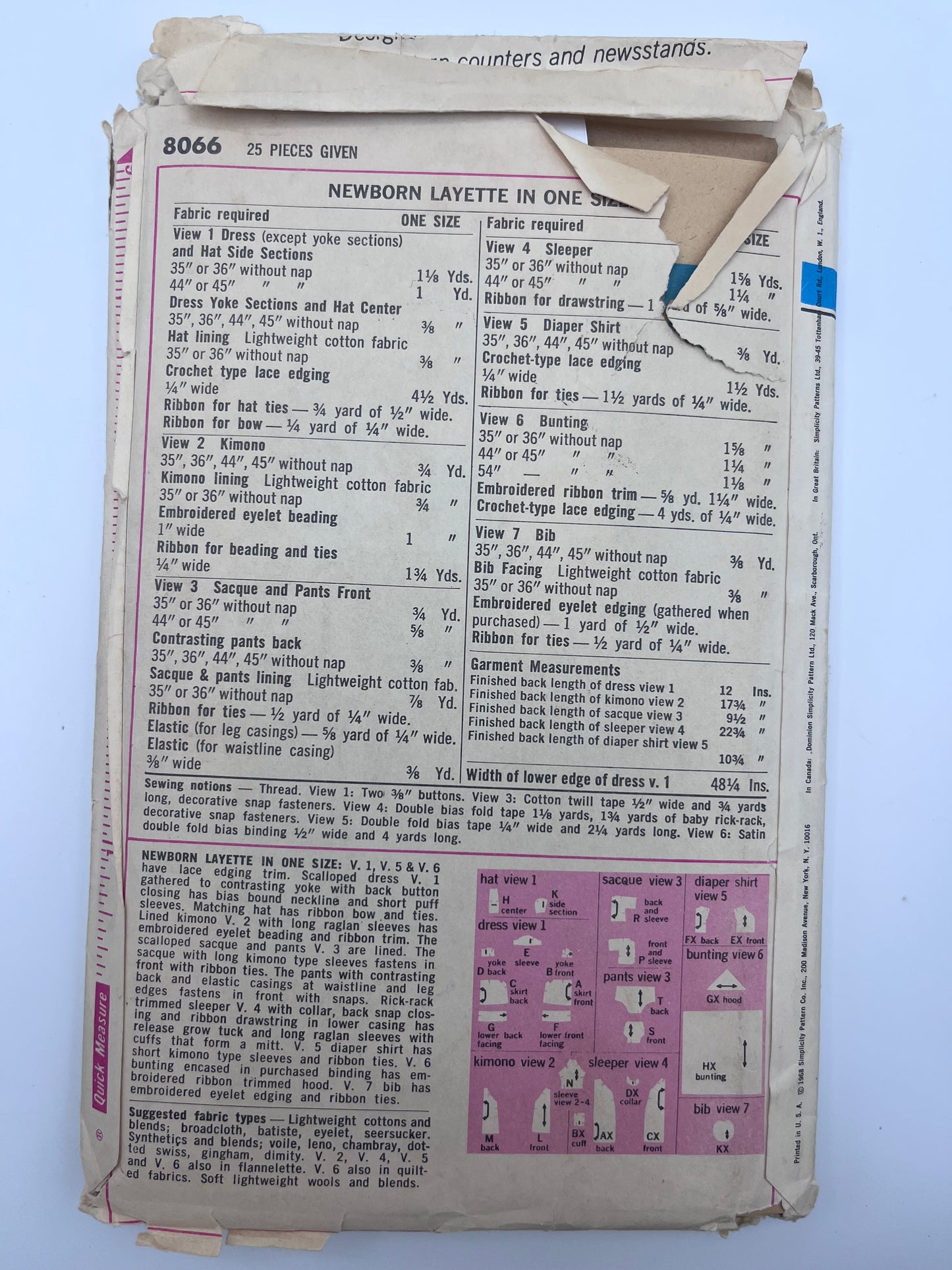 1968 Simplicity Newborn Pattern 8066