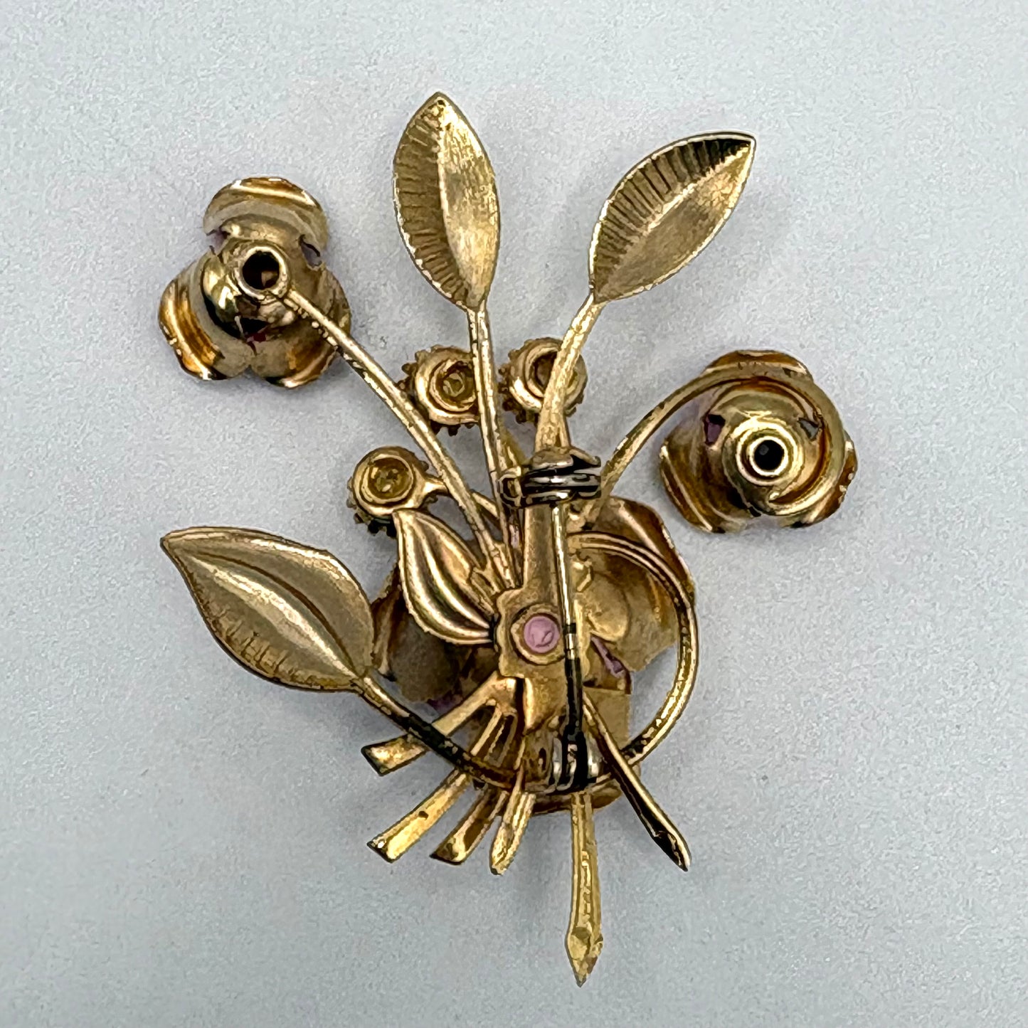 50s/60s Enamel & Pearl Rose Brooch & Earring Set