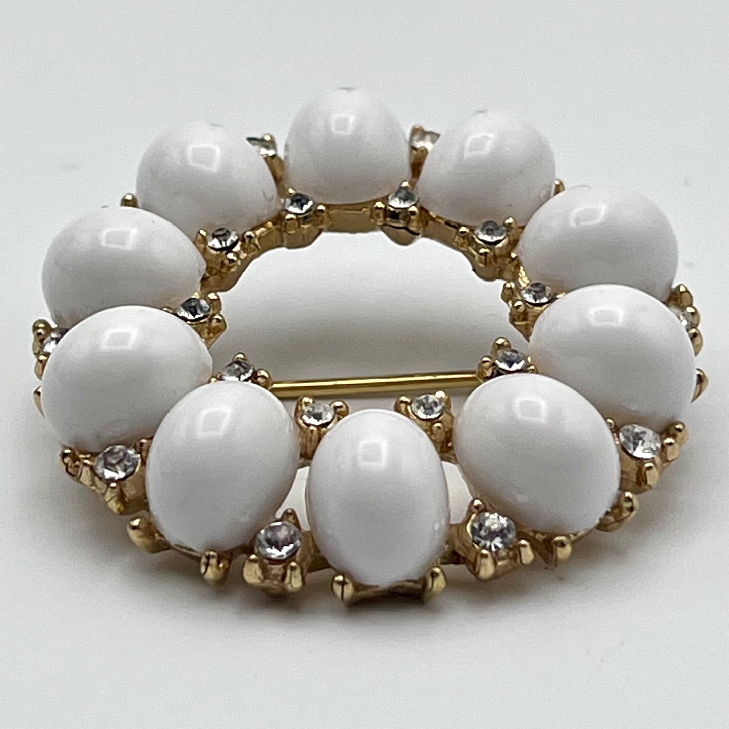 1950s Trifari Crown Cabochons & Rhinestone Circle Brooch