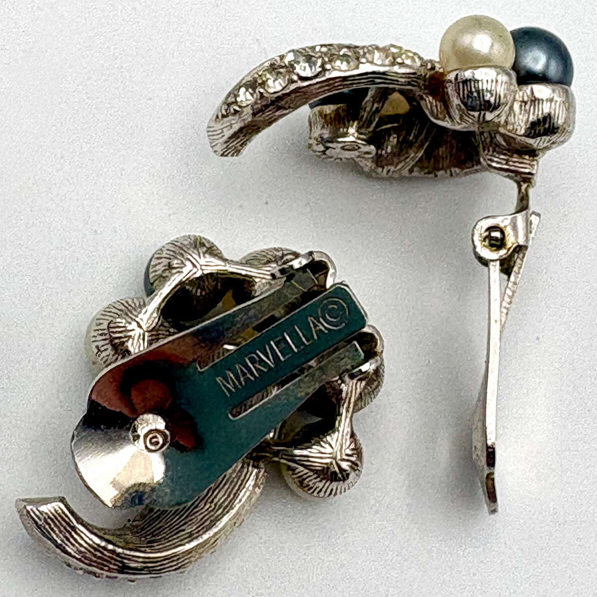1960s Marvella Rhinestone & Pearl Earrings