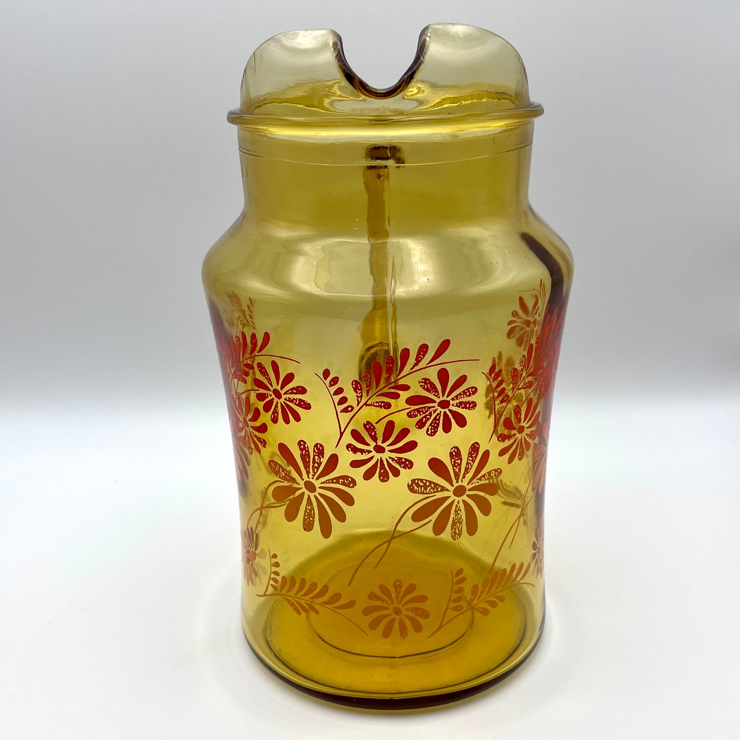 1970s Glass Pitcher with Flower Motif