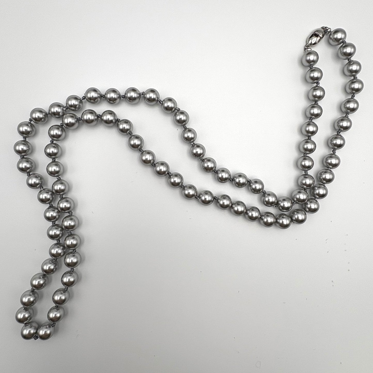 1960s Monet Silver Faux Pearl Hand Knotted Necklace