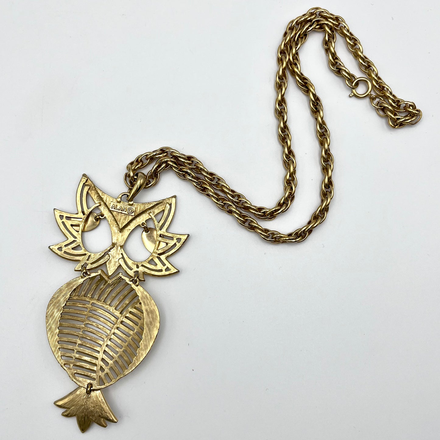 1970s Allen Articulated Owl Necklace