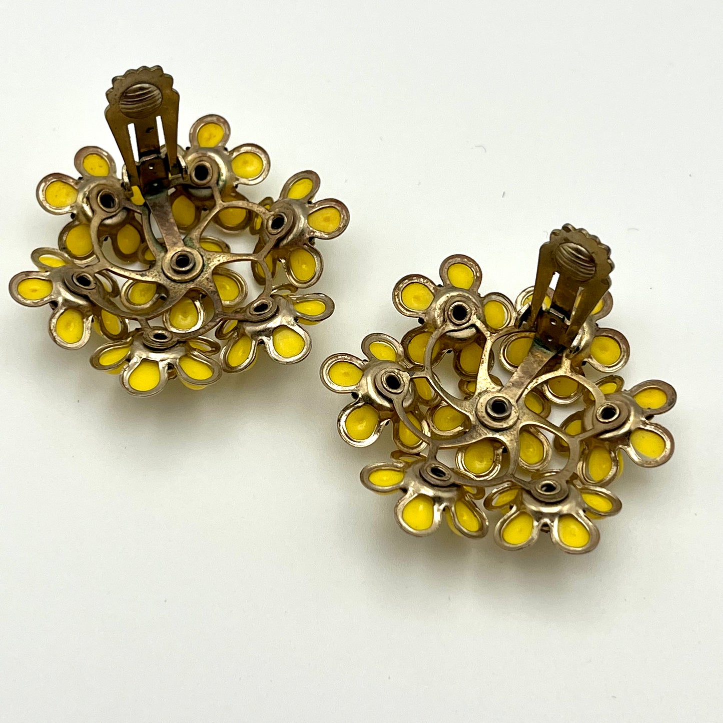 1960s Yellow Flower Rhinestone Earrings