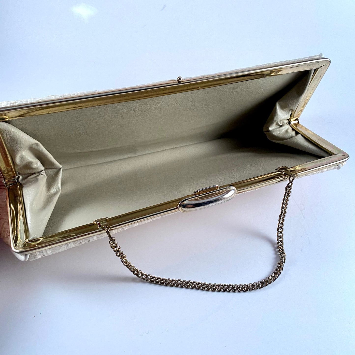1960s Woven Ivory Clutch With Chain Handle Option