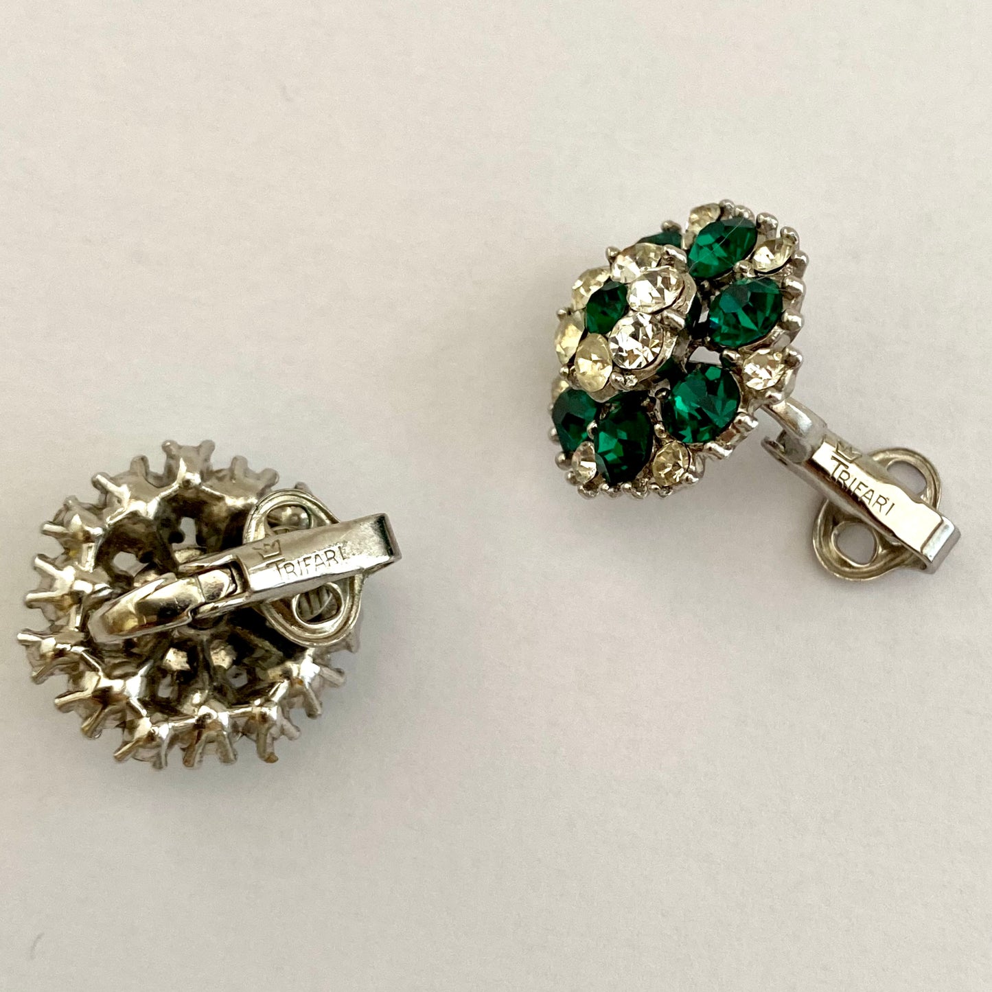 1960s Crown Trifari Rhinestone Earrings