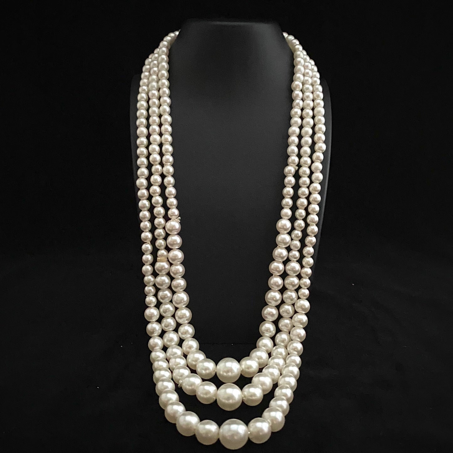 1960s Hong Kong 3-Strand White Faux Pearls