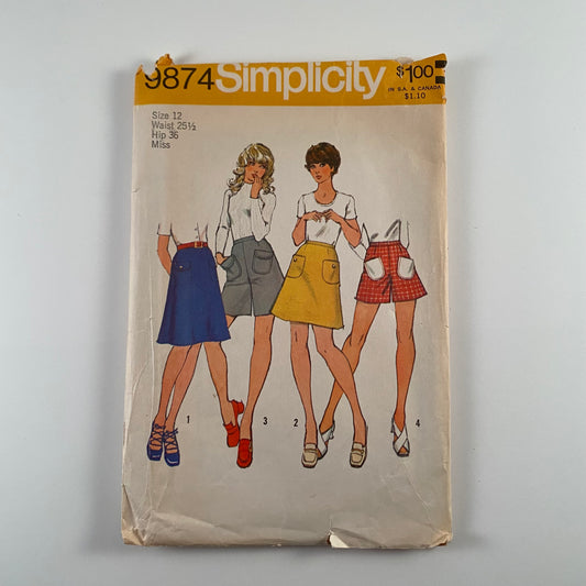 1972 Simplicity Misses' Skirt & Pantskirt Pattern No.9874