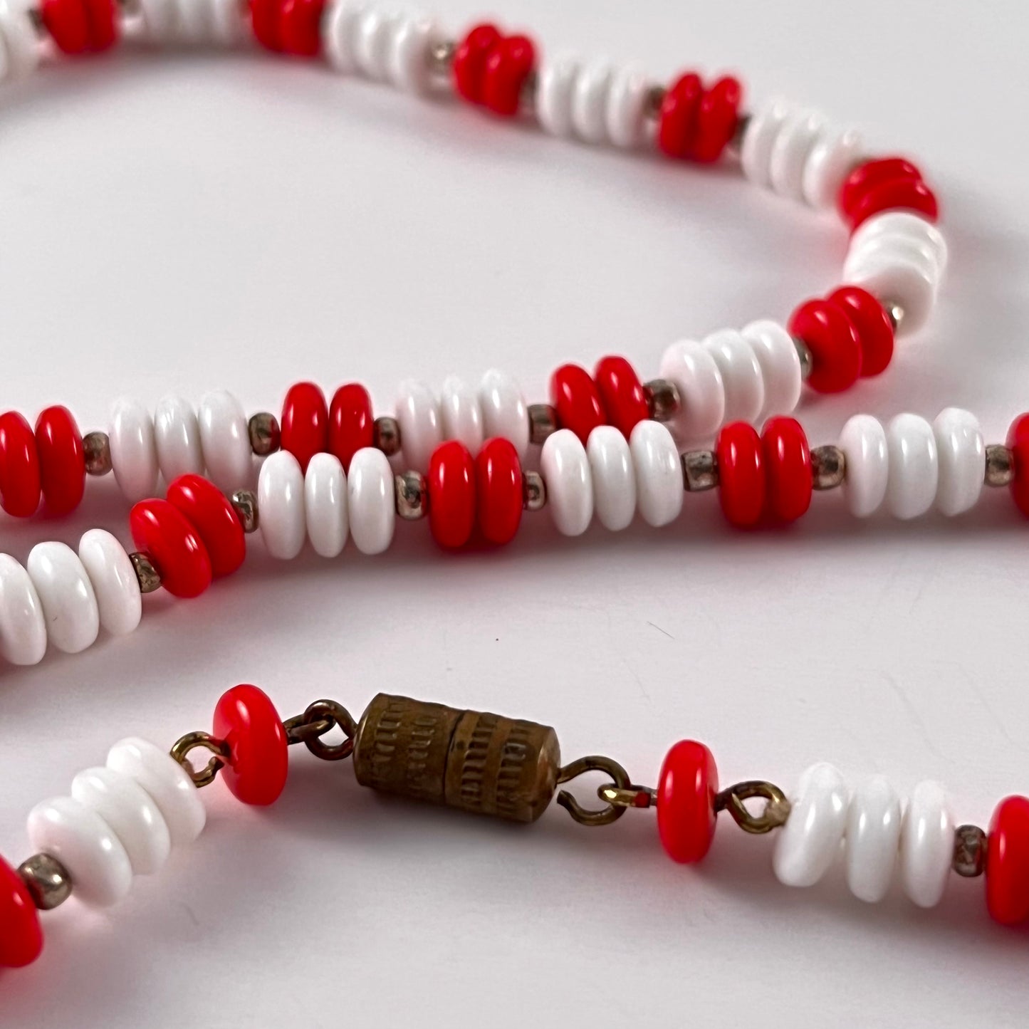 Late 60s/ Early 70s Red & White Glass Bead Necklace & Earring Set