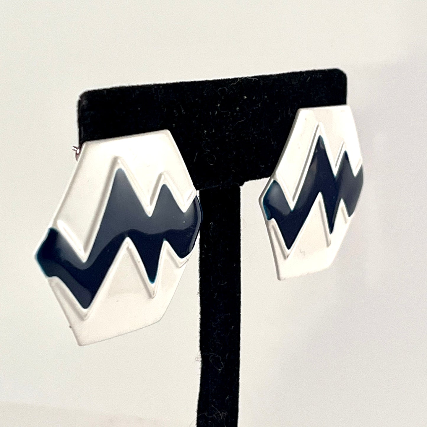 1980s Navy & White Enamel Earrings