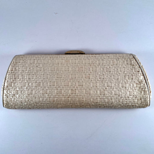 1960s Woven Ivory Clutch With Chain Handle Option