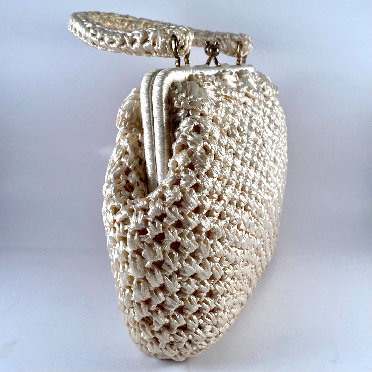 1960s Made In Japan Ivory Raffia Straw Purse