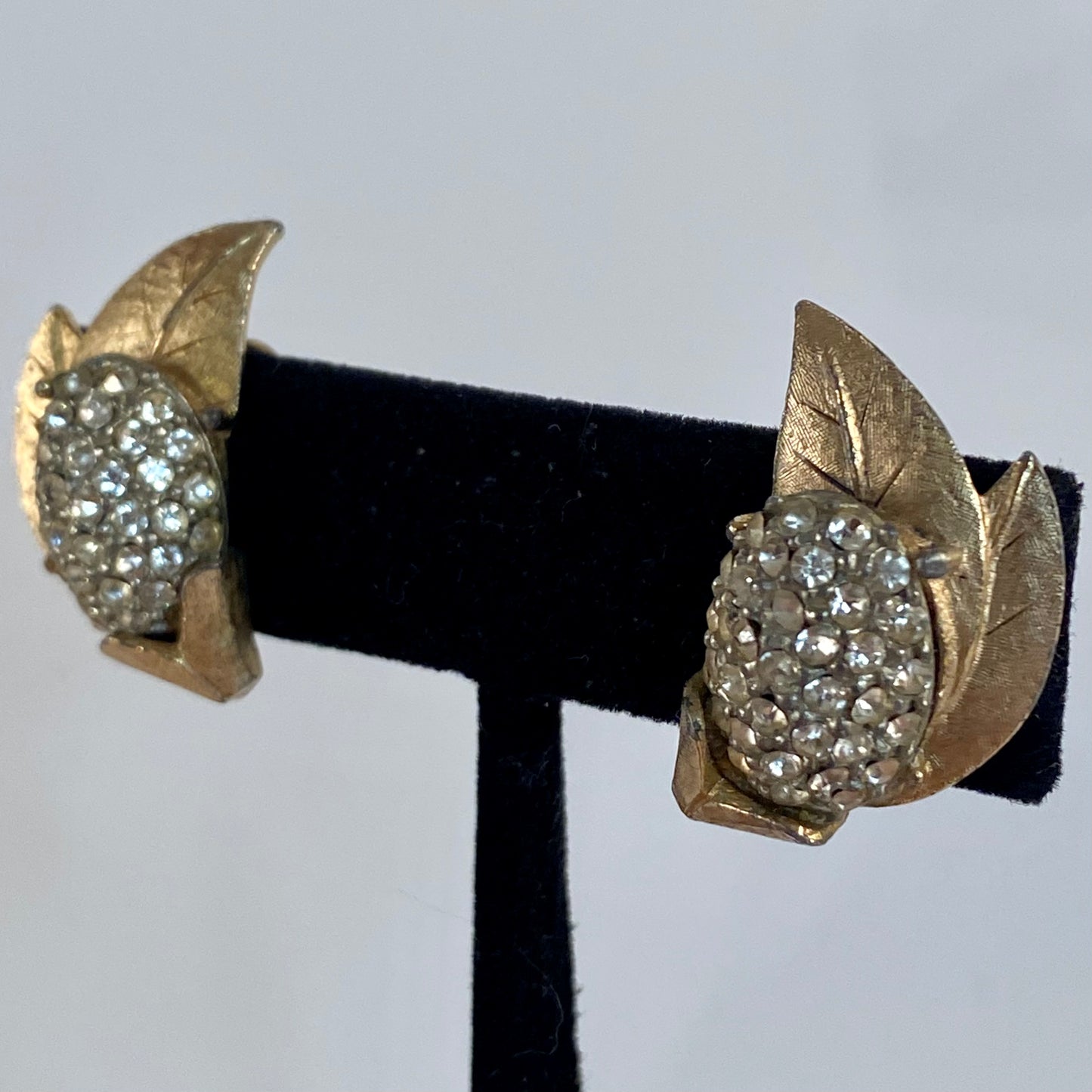 1960s BSK Rhinestone Leaf Earrings