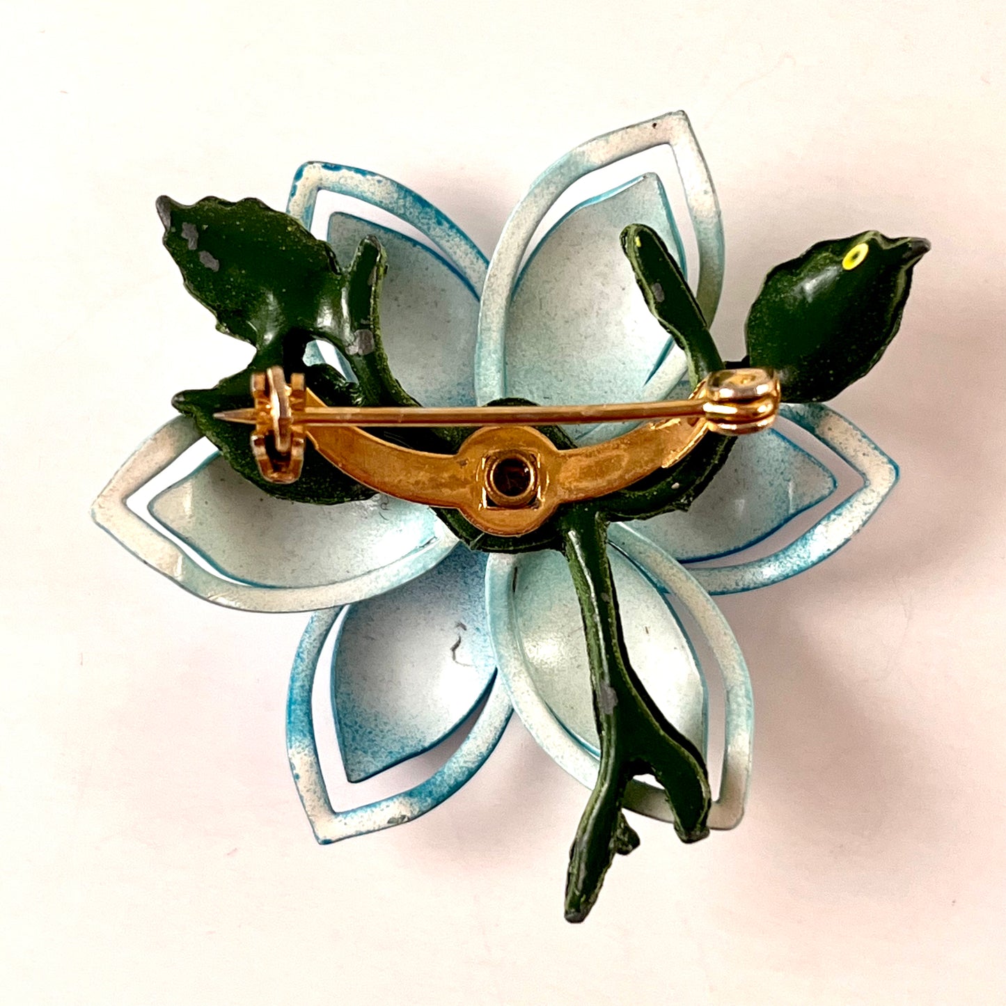 Late 60s/ Early 70s Bright Blue Enamel Flower Brooch