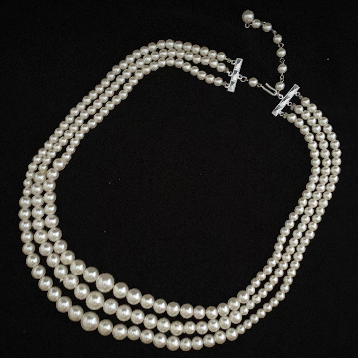 1960s Hong Kong 3-Strand White Faux Pearls