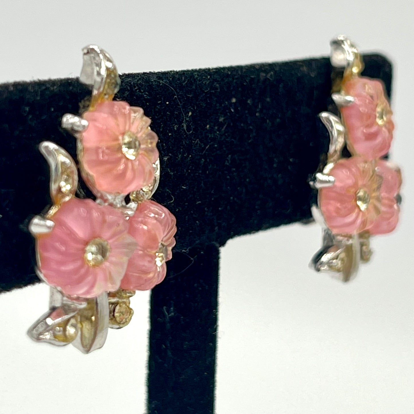 Late 50s/ Early 60s Rhinestone & Lucite Flower Earrings