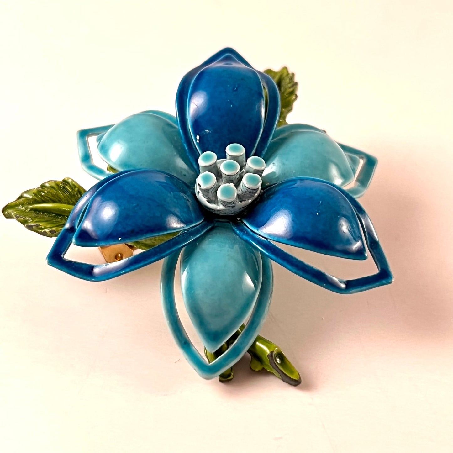 Late 60s/ Early 70s Bright Blue Enamel Flower Brooch