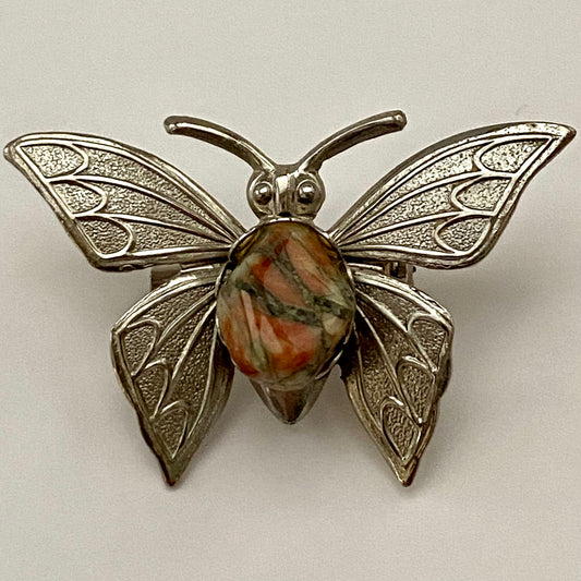 1970s Polished Stone Moth Brooch