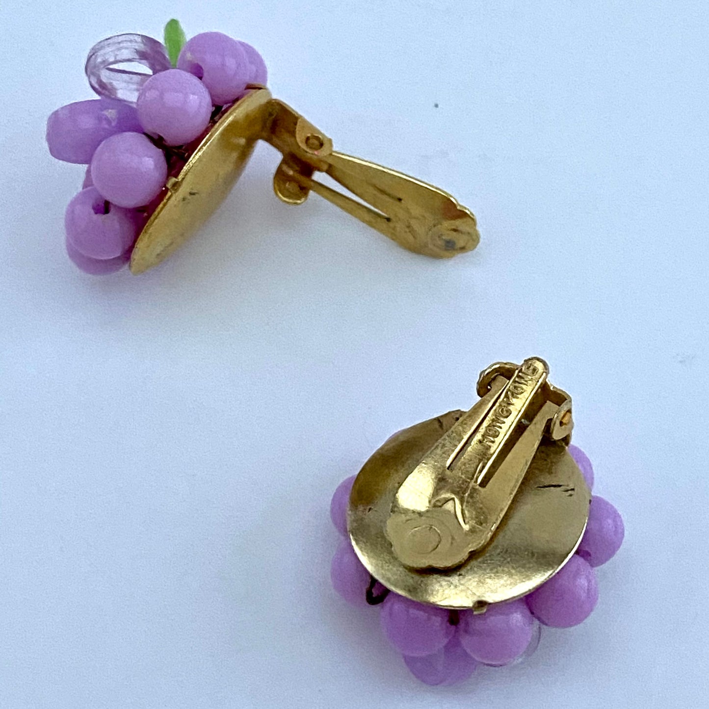 1960s Hong Kong Purple Bead Earrings