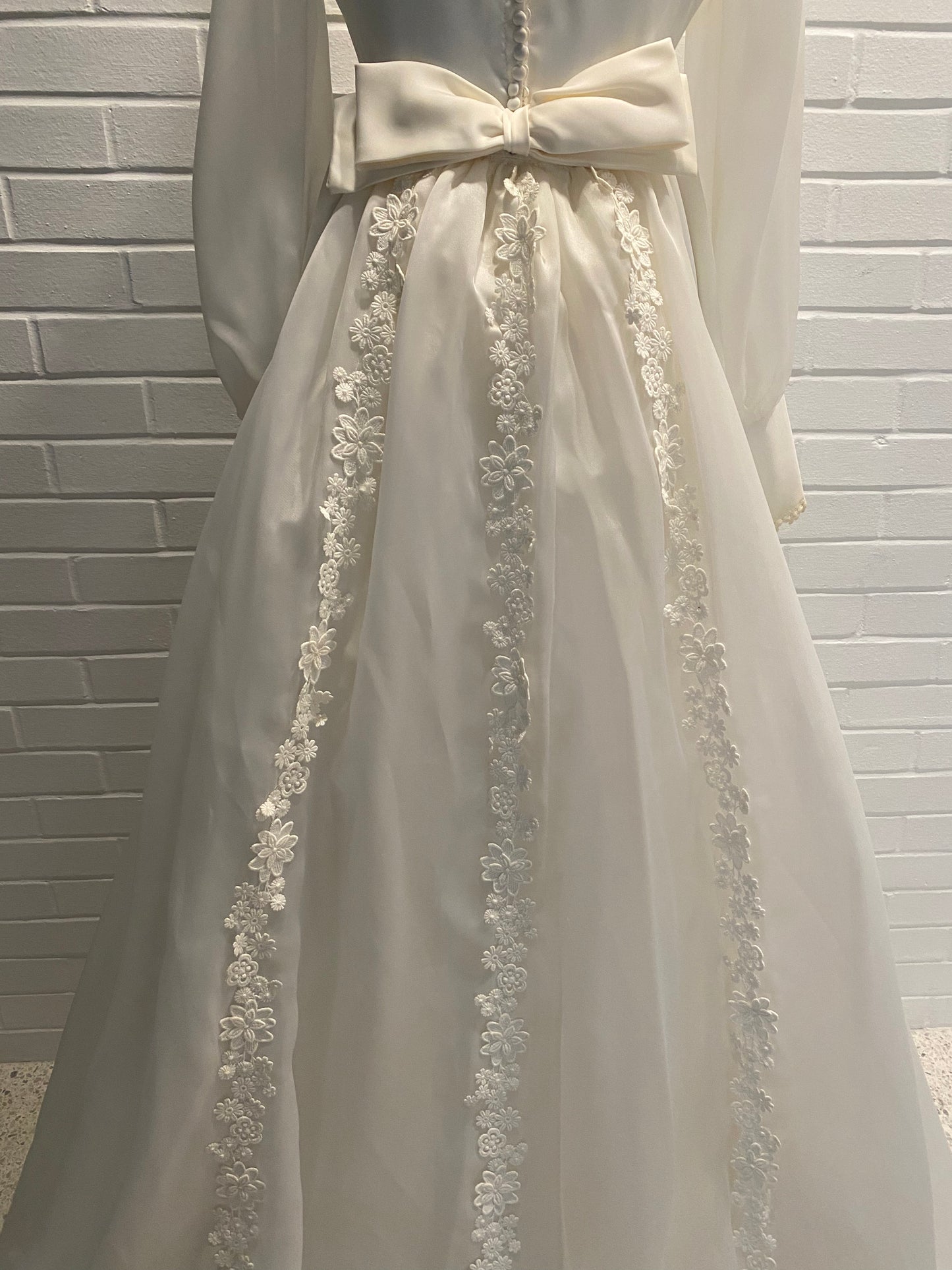 Late 60s/ Early 70s Bridal Originals Wedding Dress, Detachable Train & Veil