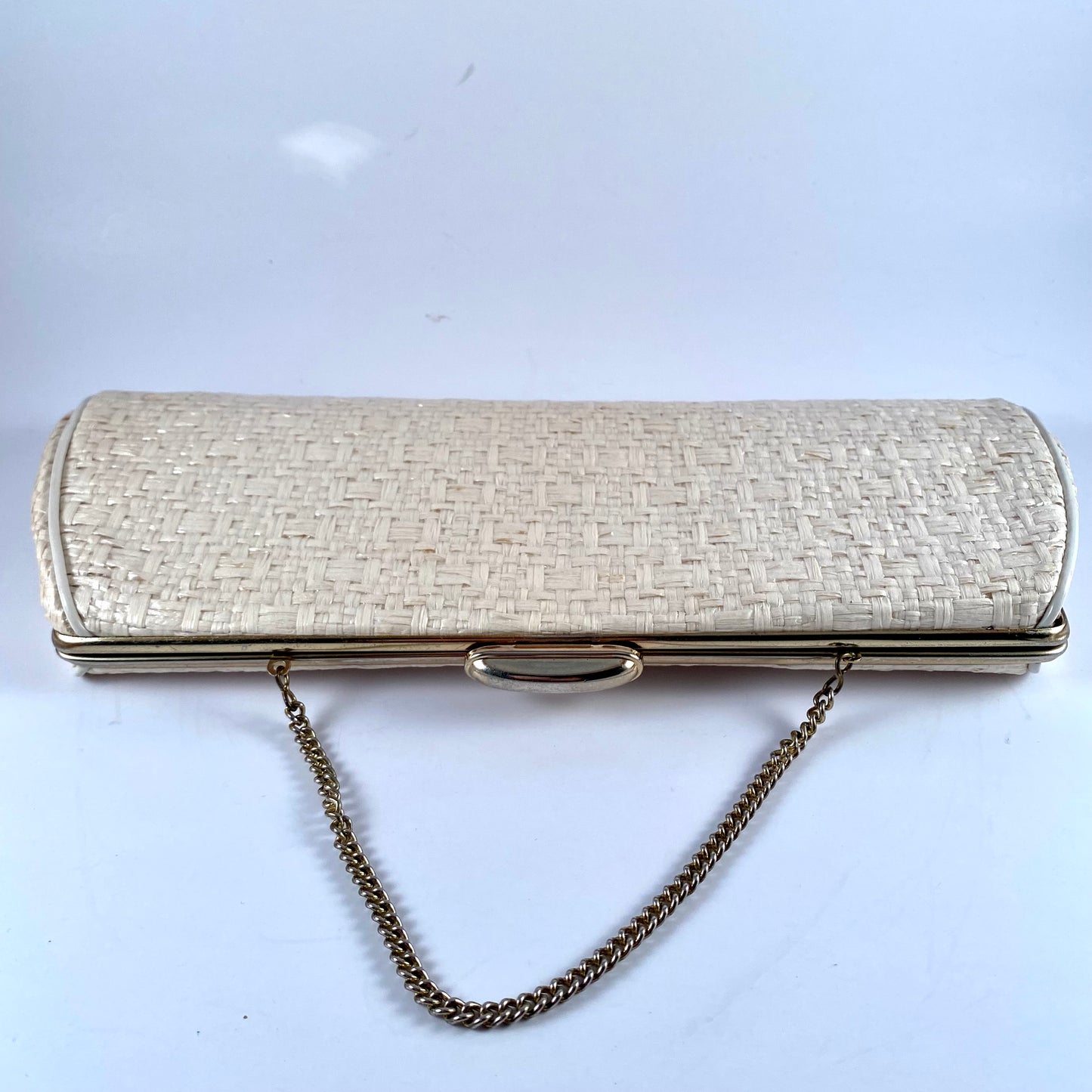 1960s Woven Ivory Clutch With Chain Handle Option