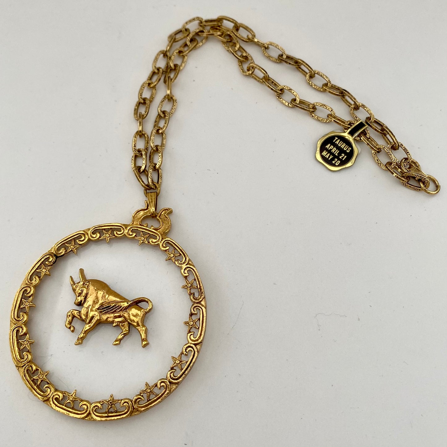 Late 60s/ Early 70s Art Taurus, Zodiac Pendant Necklace With Original Tags
