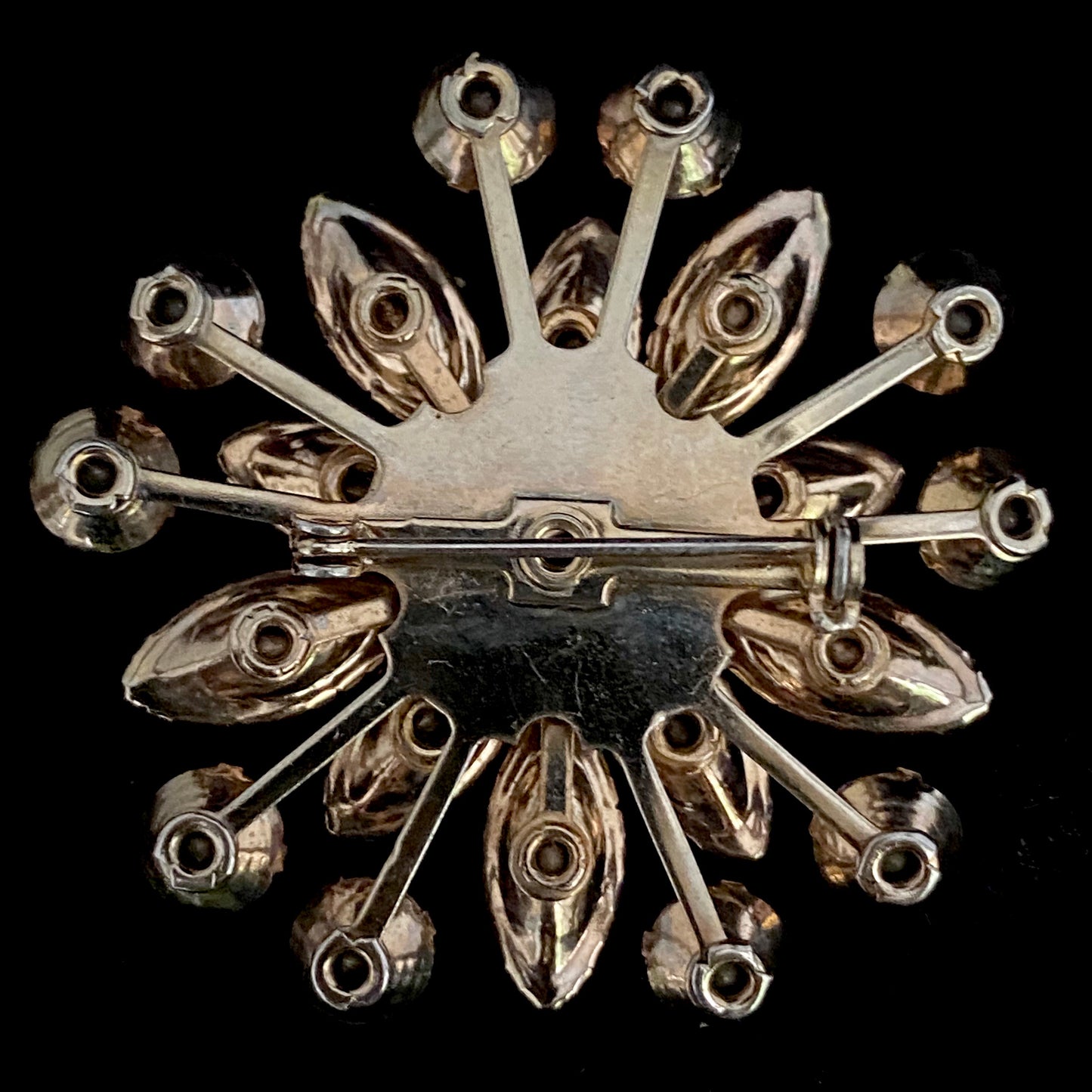 Late 50s/ Early 60s Rhinestone & Aurora Borealis Flower Brooch