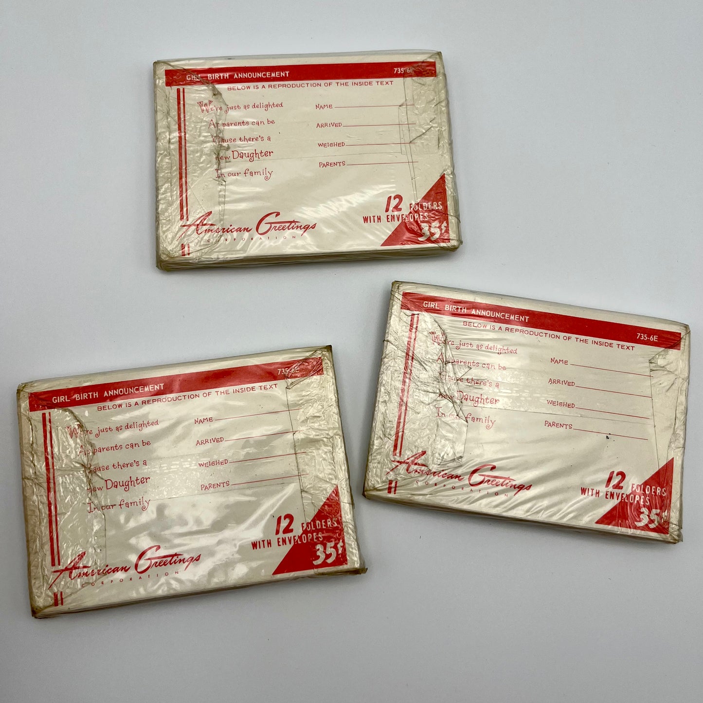 50s/60s American Greetings Collection Baby Girl Announcements -3 Packs