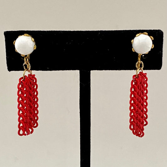 1960s Celebrity White & Red Earrings