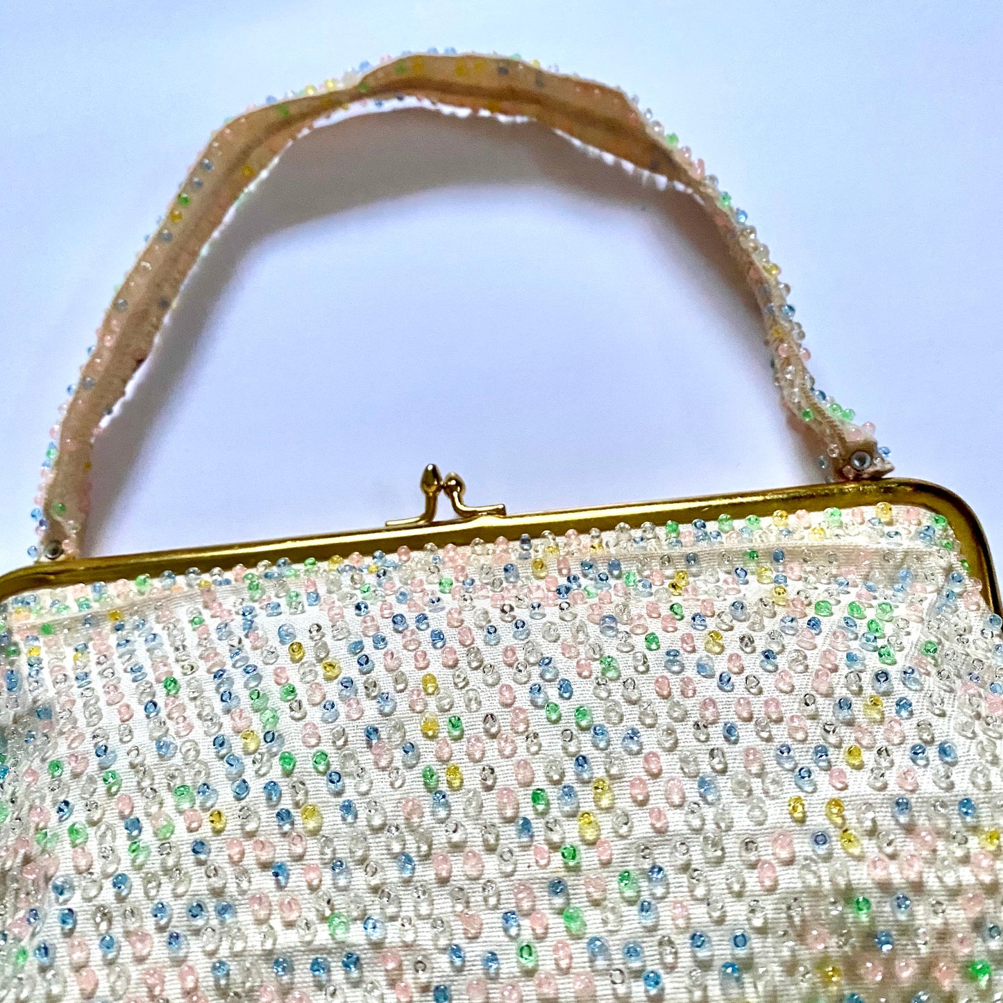 1950s Lumured Pastel Corded Beaded Handbag