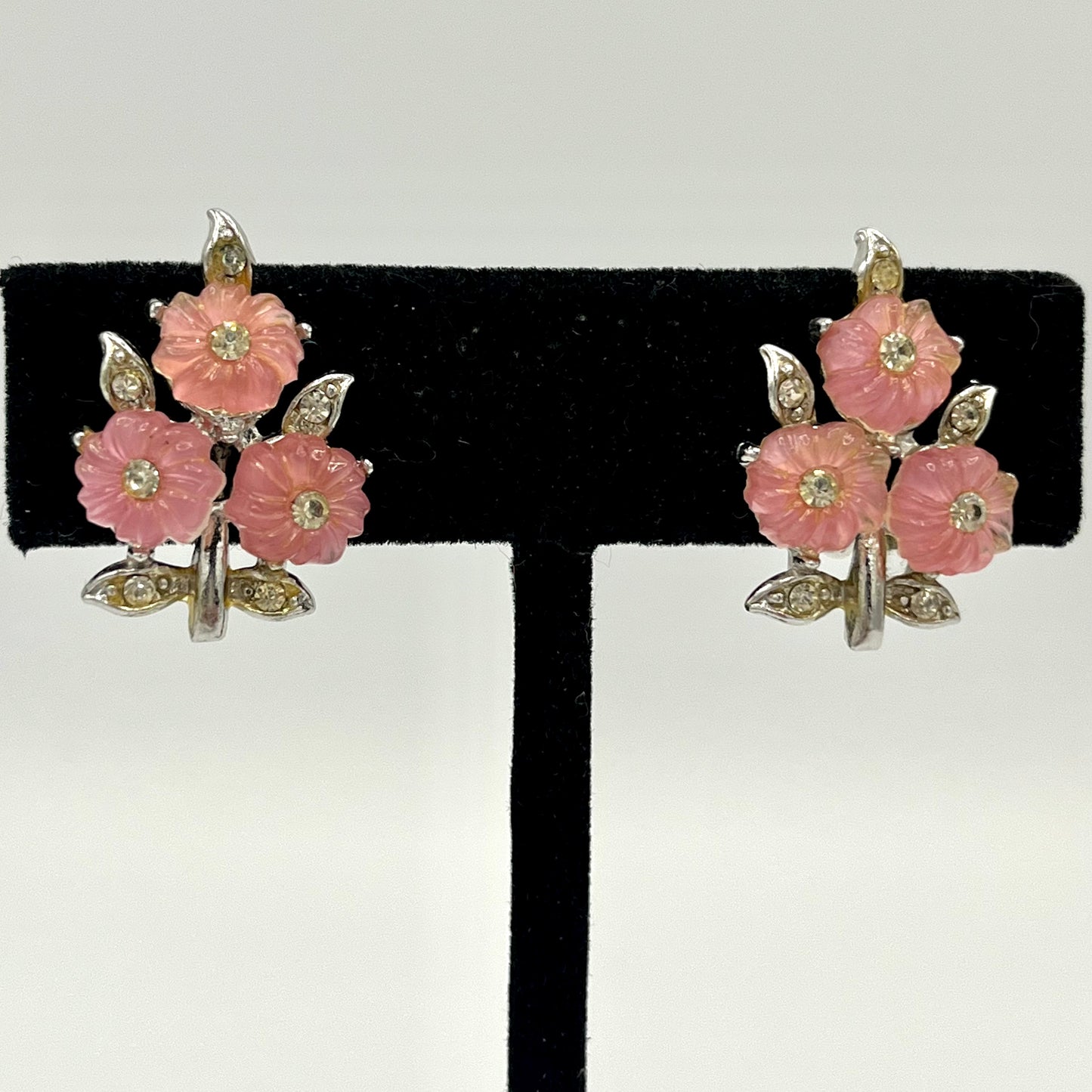 Late 50s/ Early 60s Rhinestone & Lucite Flower Earrings