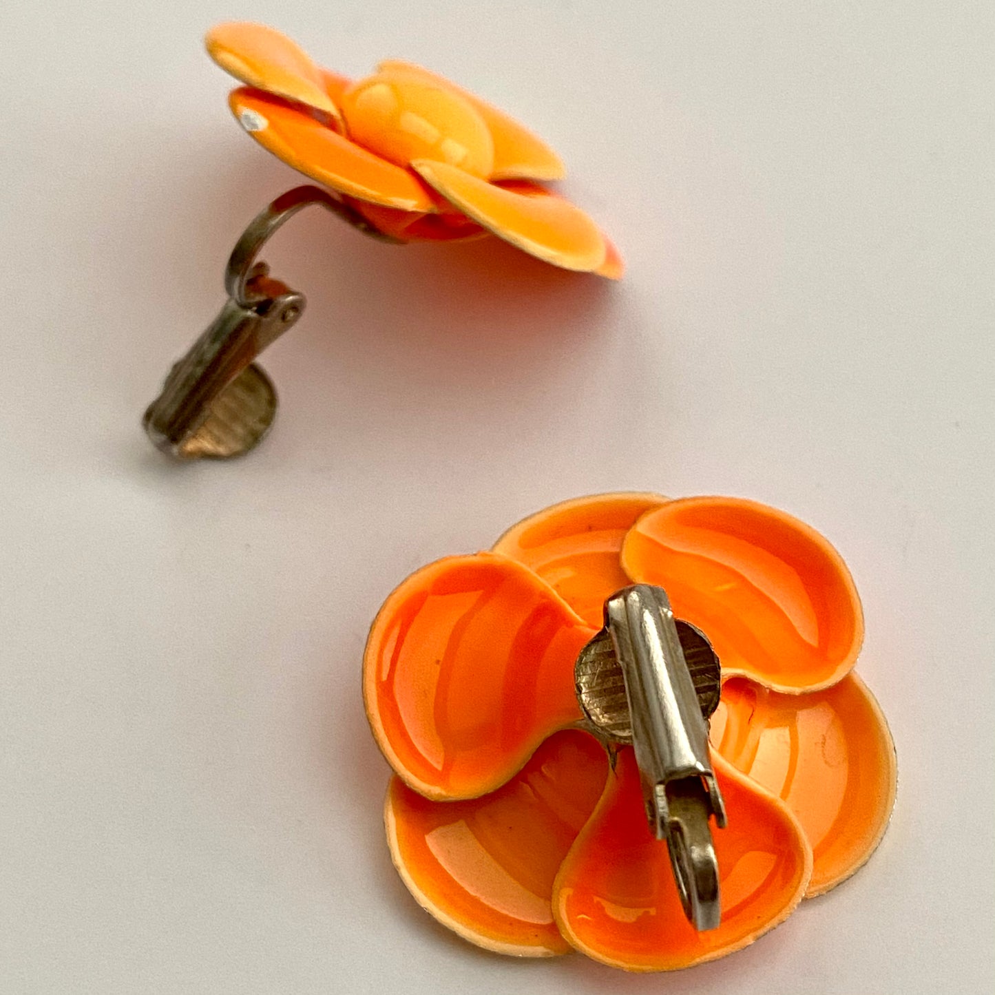 Late 60s/ Early 70s Orange Enamel Flower Earrings