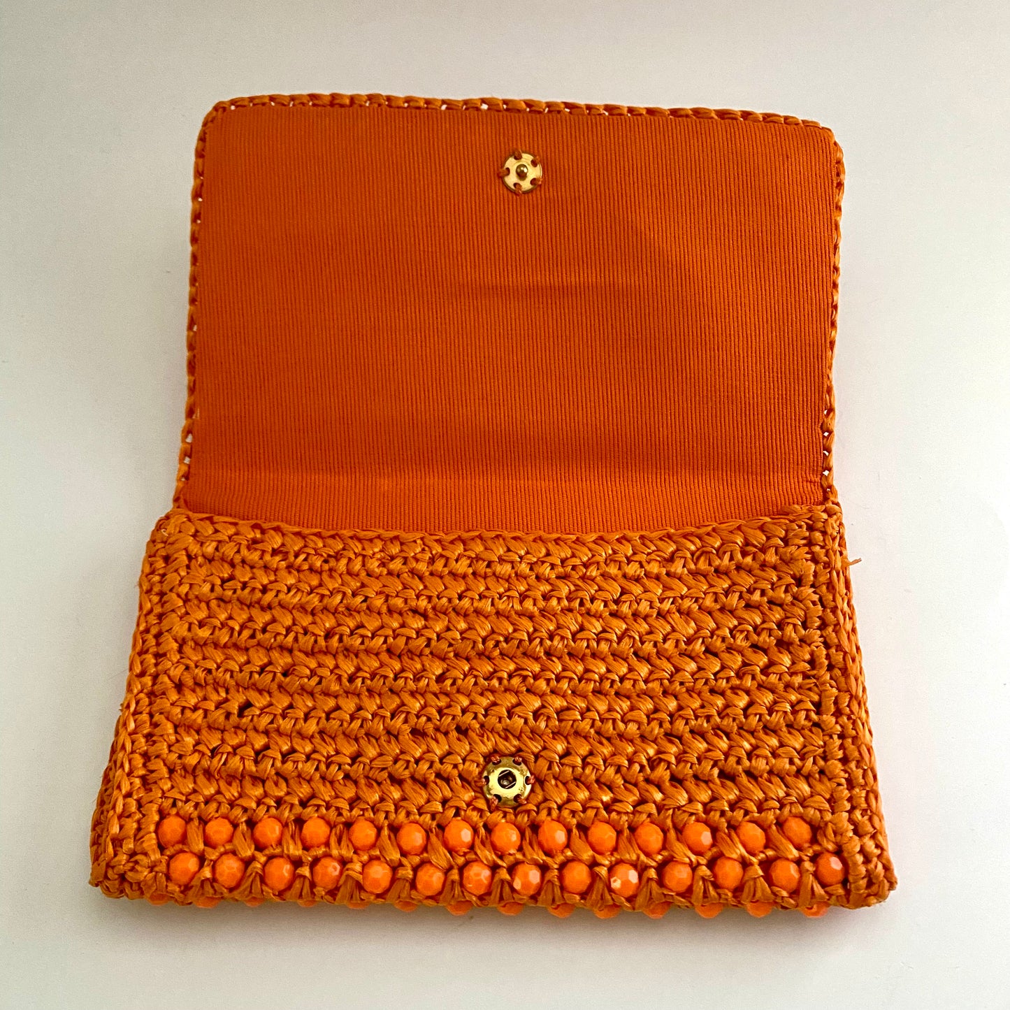 Late 60s/ Early 70s Orange Raffia Beaded Clutch