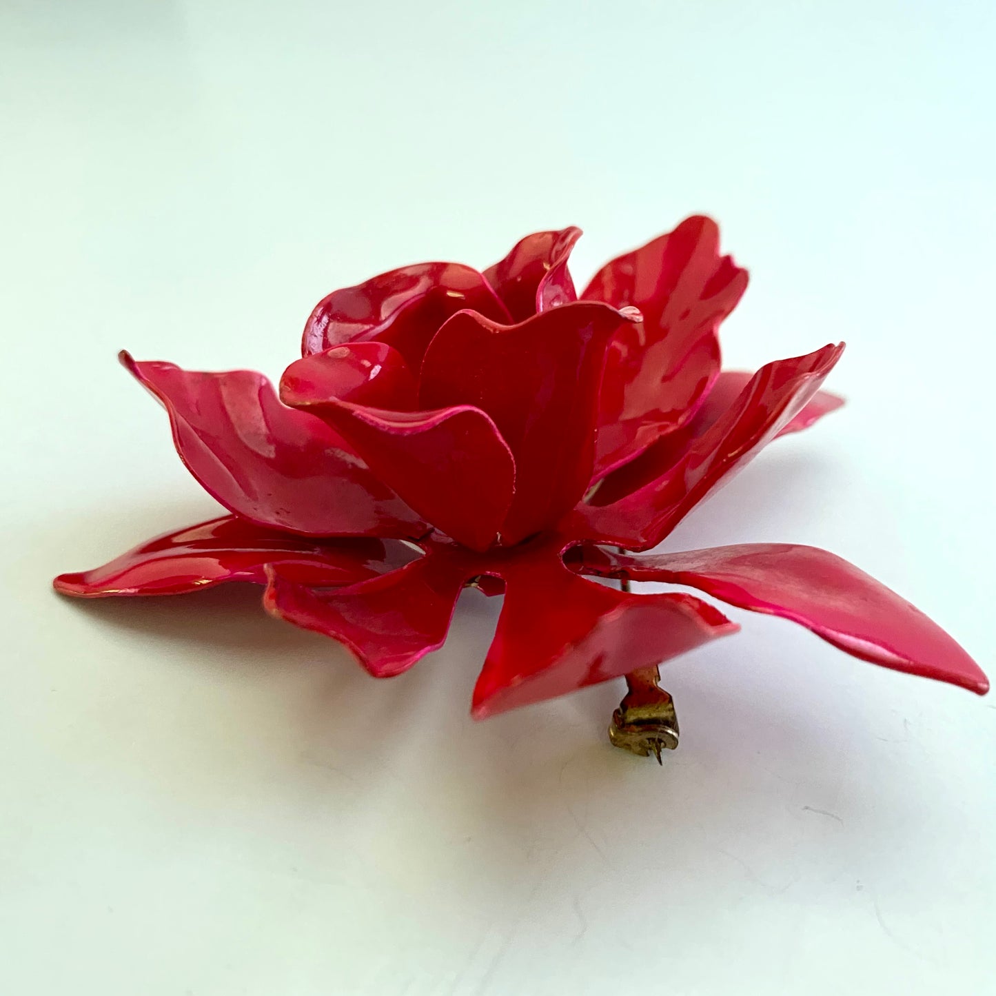 Late 60s/ Early 70s Red Enamel Flower Brooch