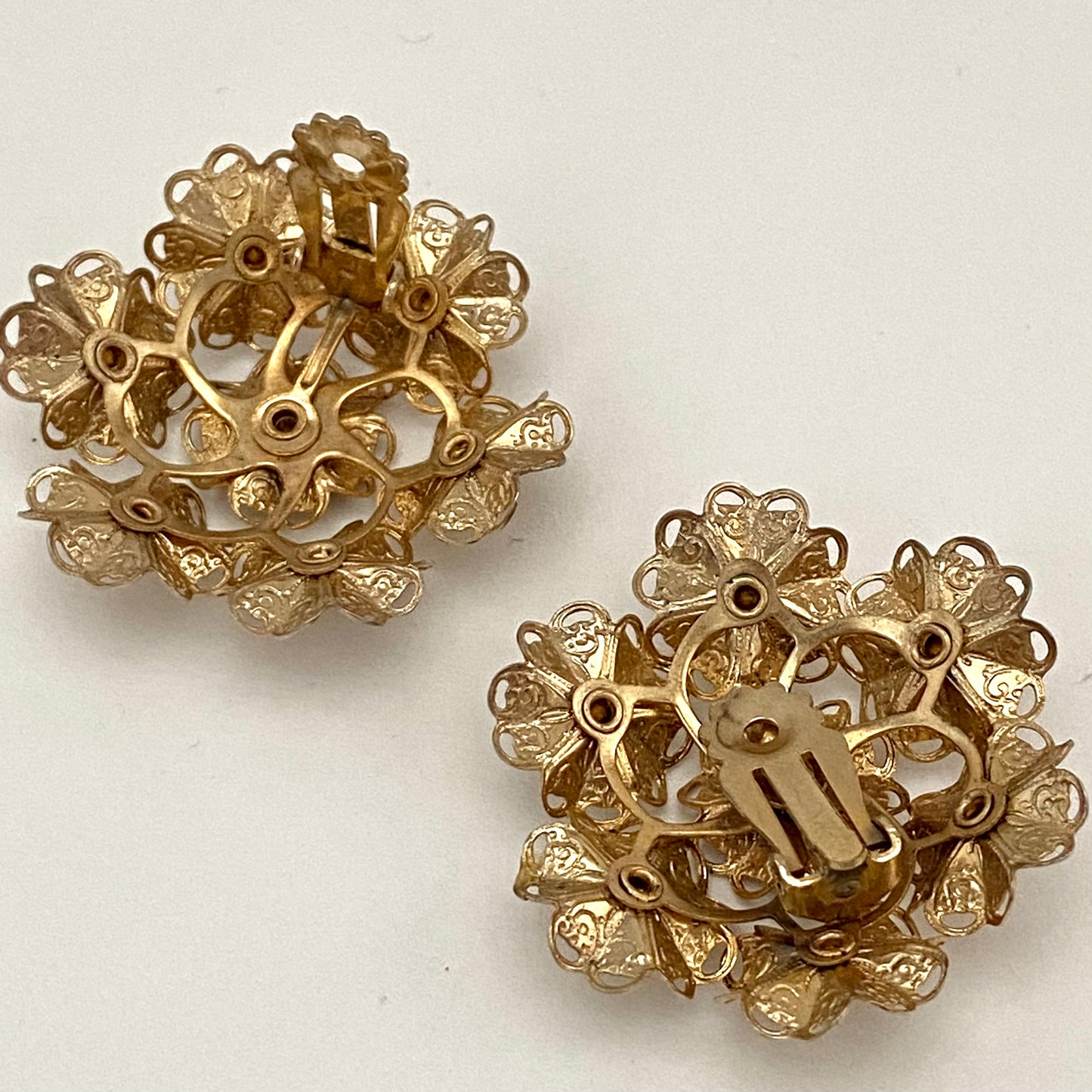 1960s Purple Rhinestone Flower Bouquet Earrings