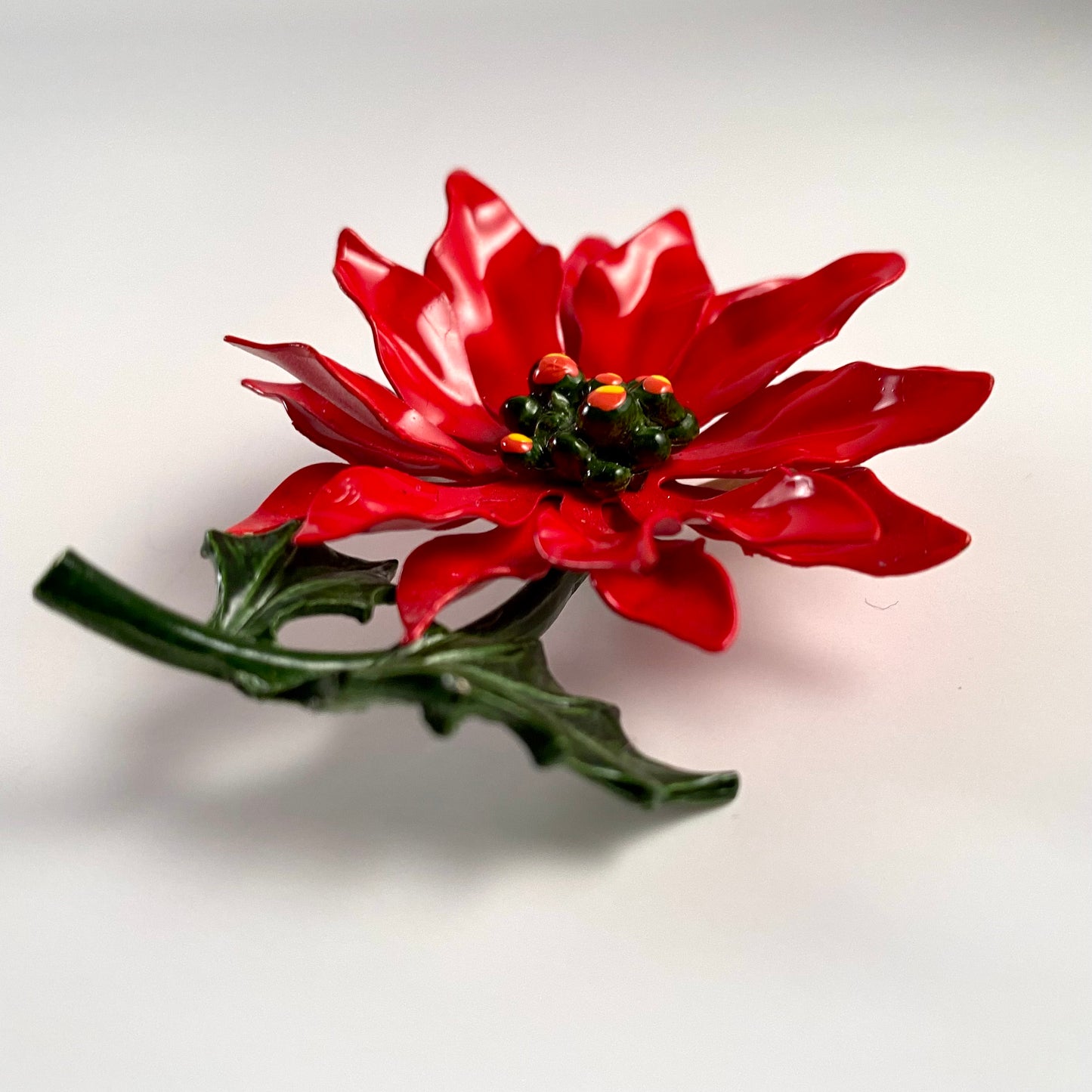 Late 60s/ Early 70s Enamel Poinsettia Brooch