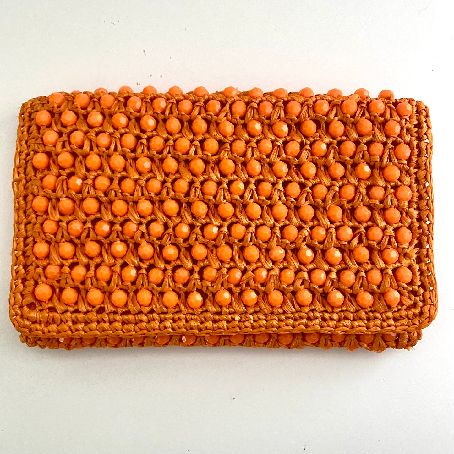 Late 60s/ Early 70s Orange Raffia Beaded Clutch