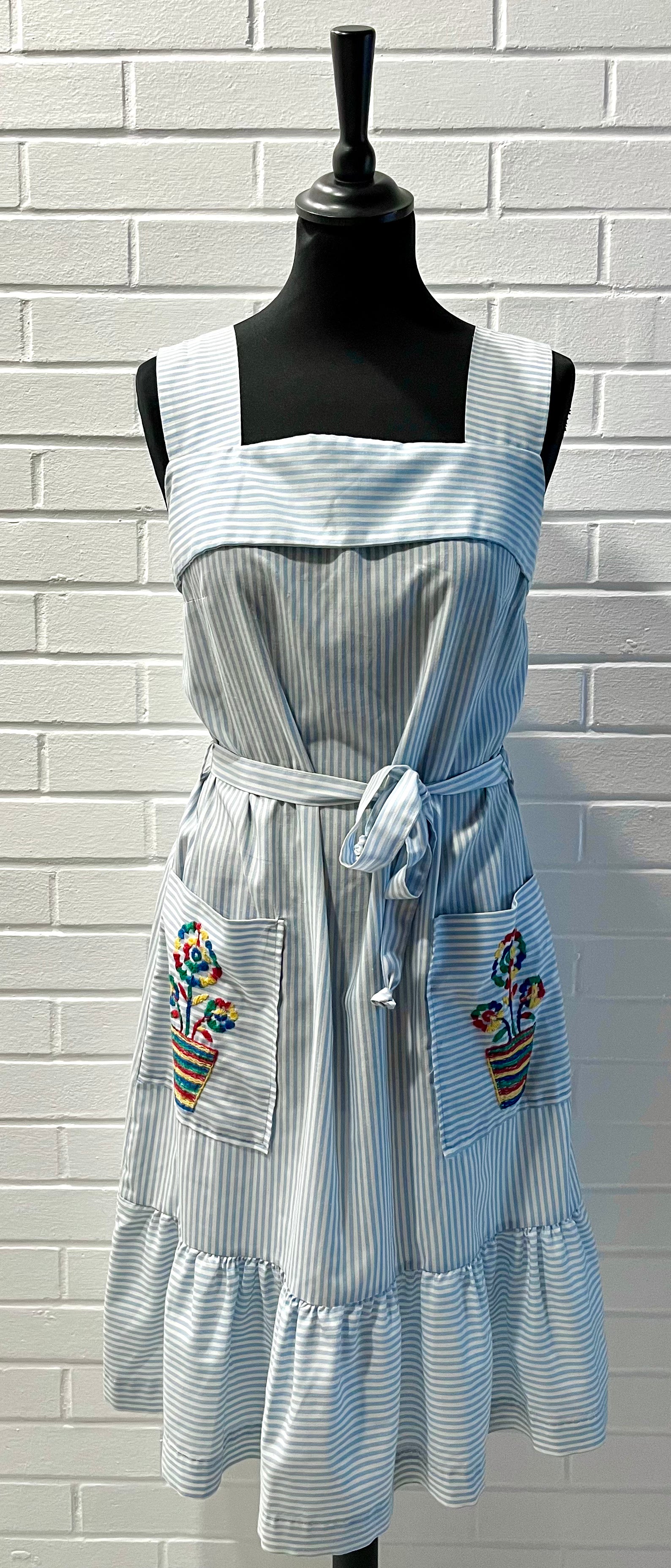 1960s Striped Embroidered Sundress Housedress Retro Kandy Vintage