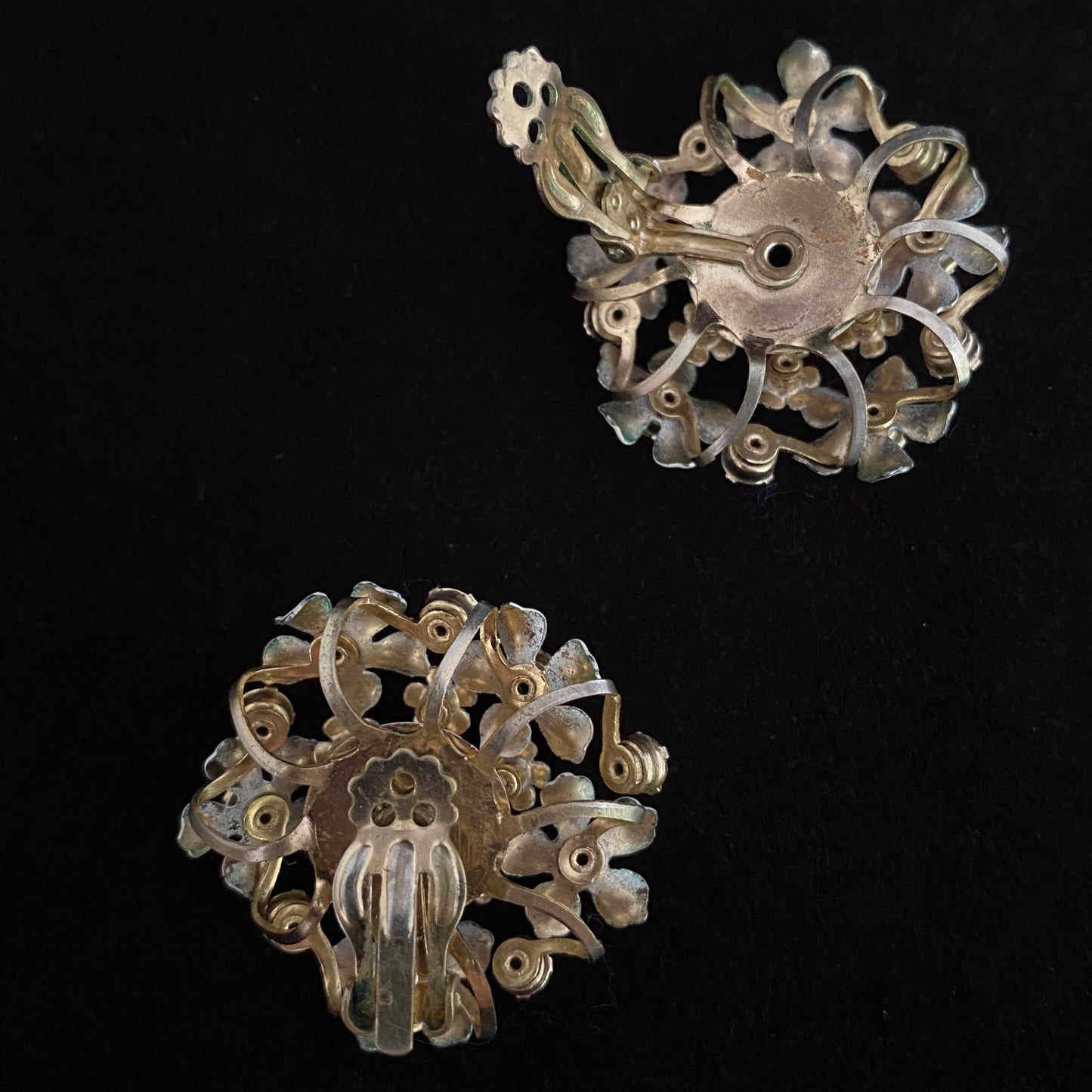 1960s Aurora Borealis & Enamel Flower Earrings