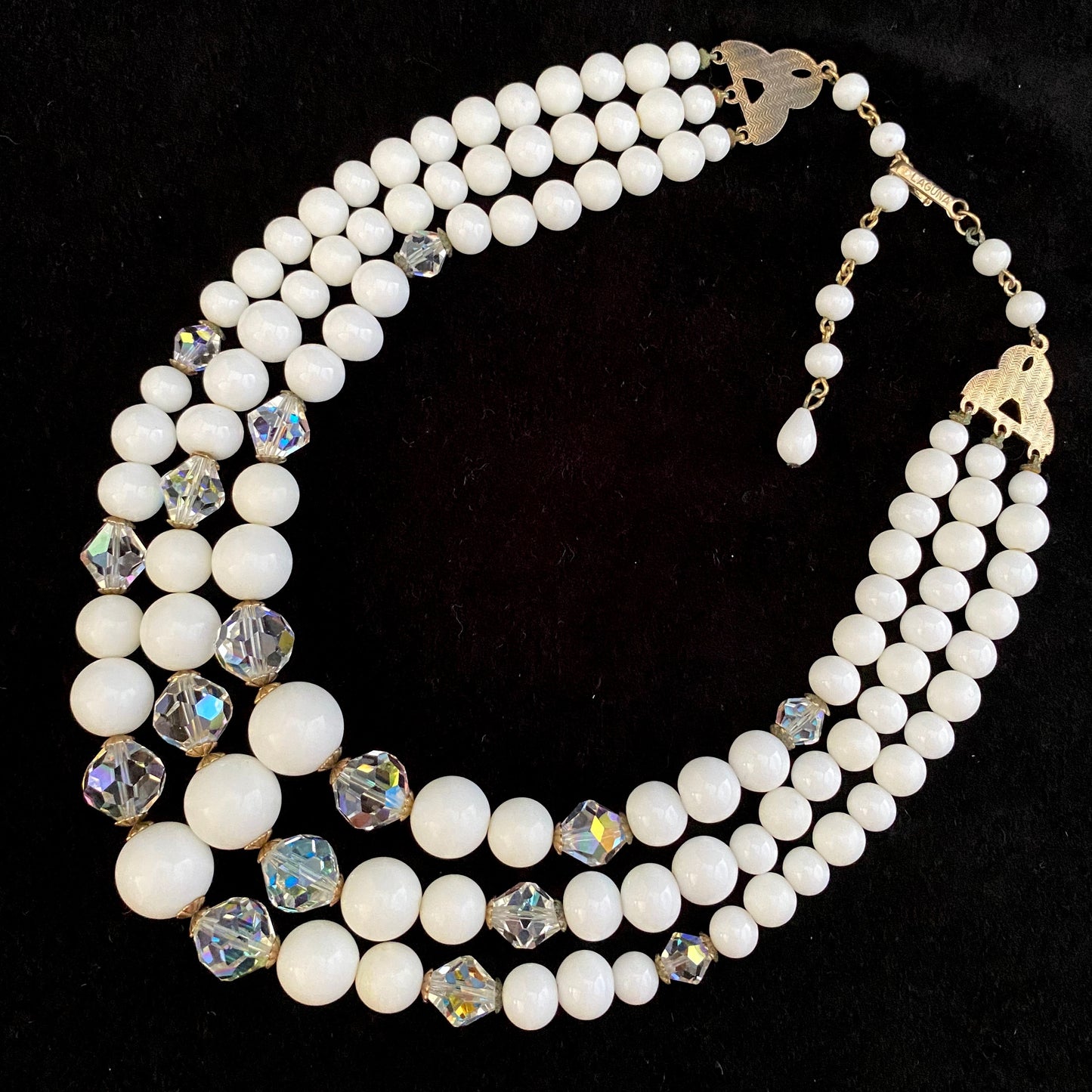 Late 50s/ Early 60s Laguna Glass Bead & Crystal Necklace - Retro Kandy Vintage