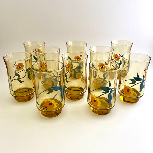 Late 70s/ Early 80s Yellow Flowered Glasses (Set of 10)