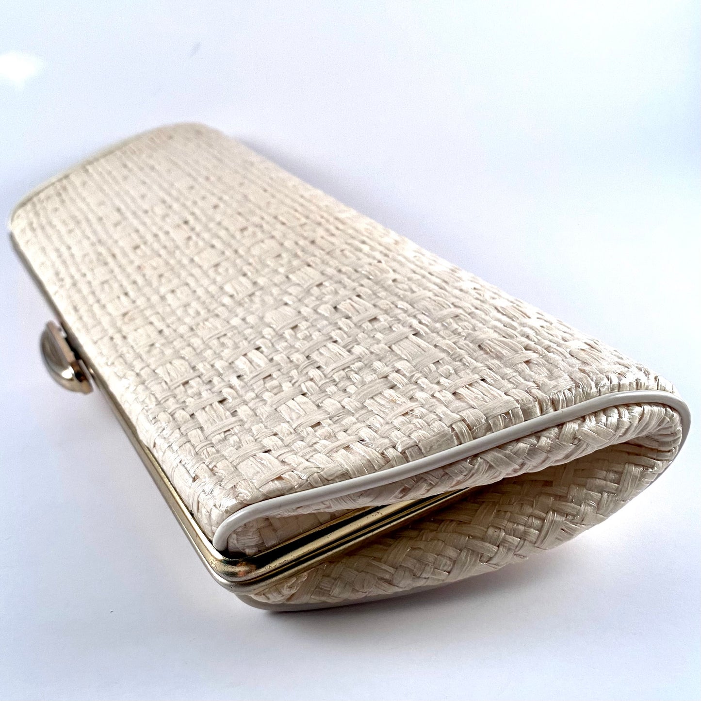 1960s Woven Ivory Clutch With Chain Handle Option