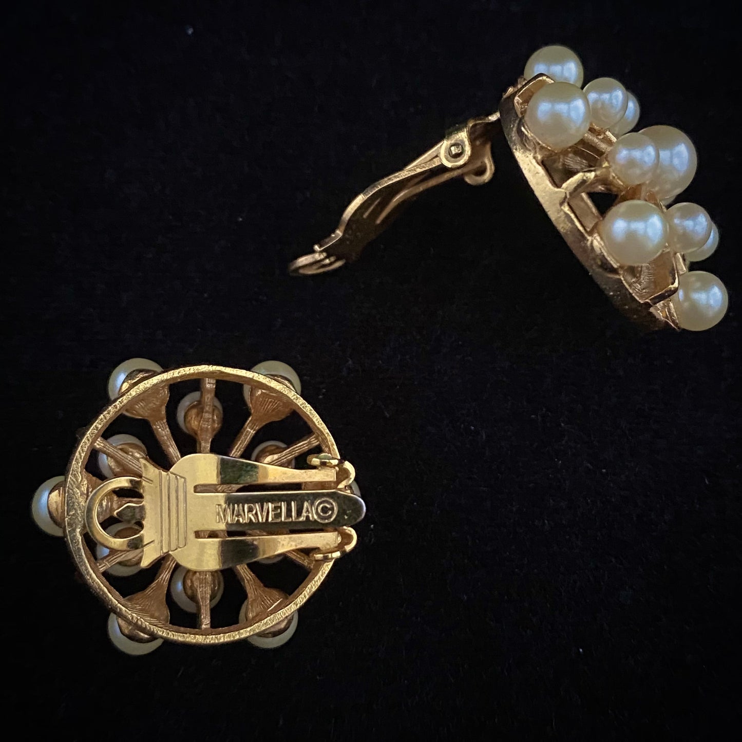 1960s Marvella Gold-Tone & Faux Pearl Earrings