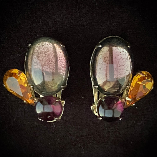 1950s Coro Cabochon & Rhinestone Earrings - Retro Kandy Vintage