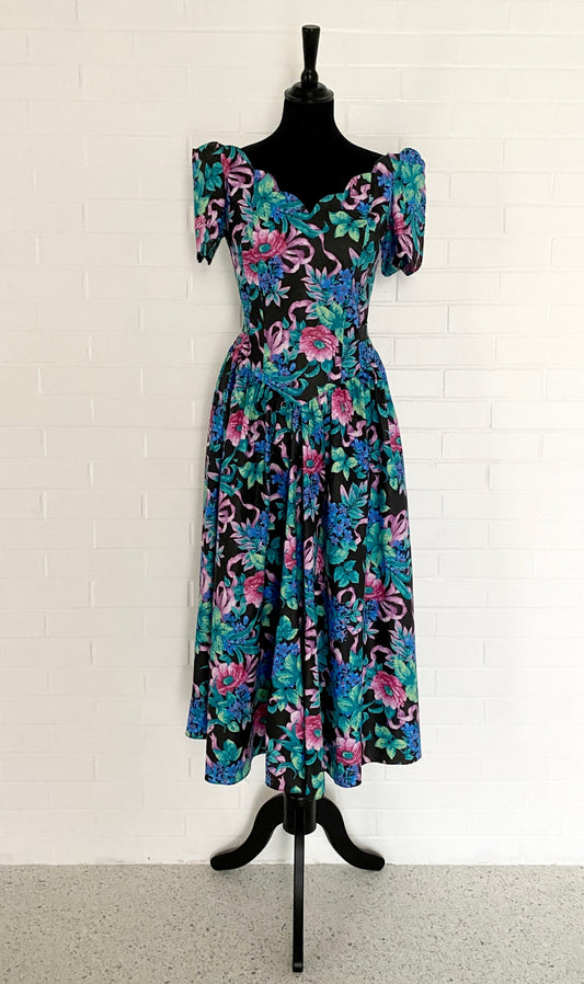 1980s Expo Flowered Party Dress