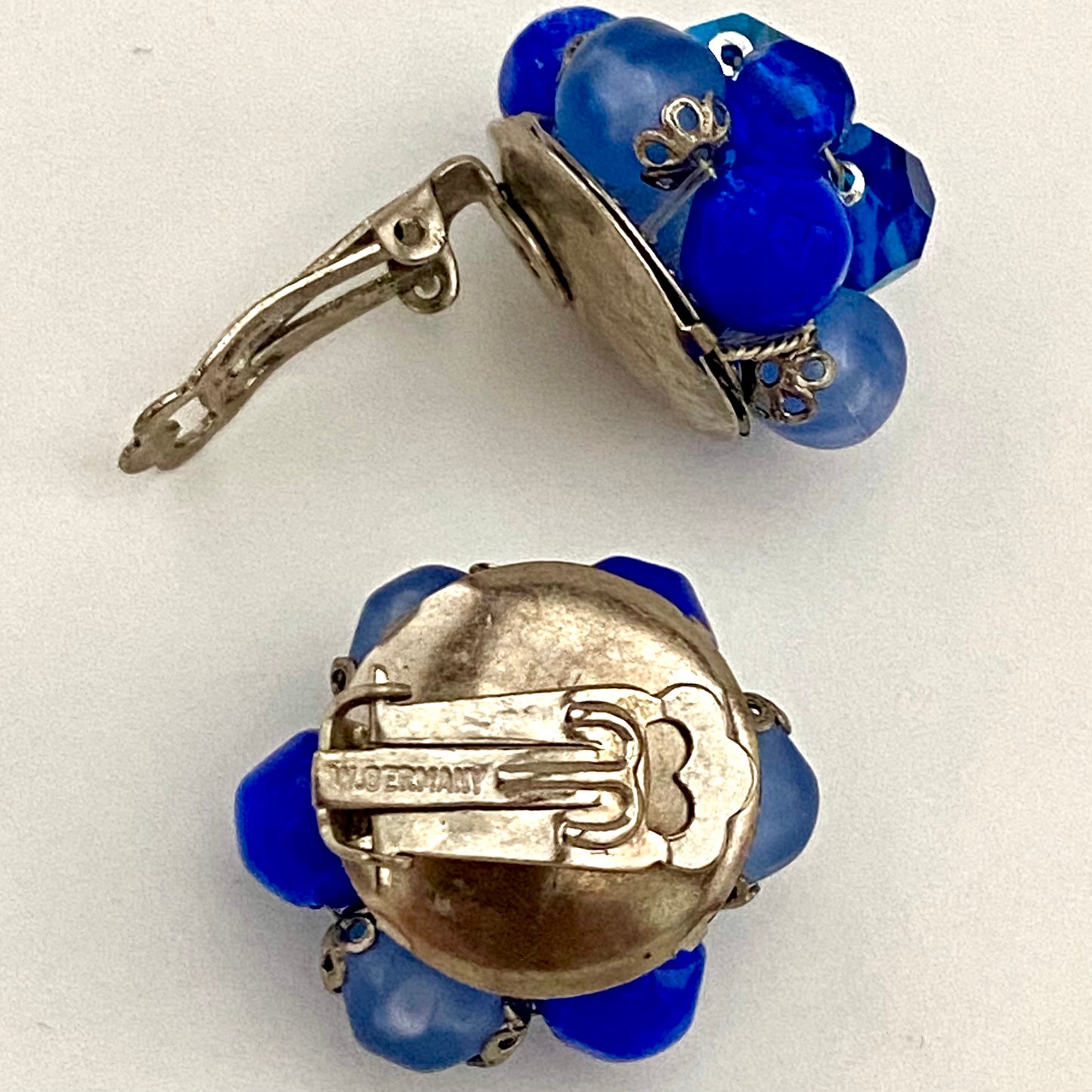 1960s W. Germany Royal Blue Bead Earrings