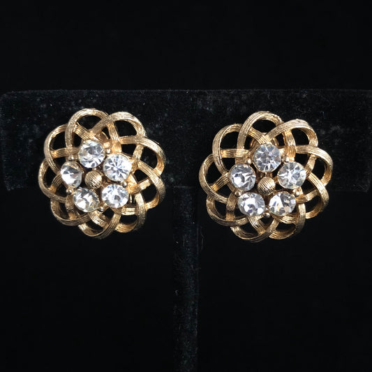 1960s Lisner Open Weave, Rhinestone Earrings - Retro Kandy Vintage